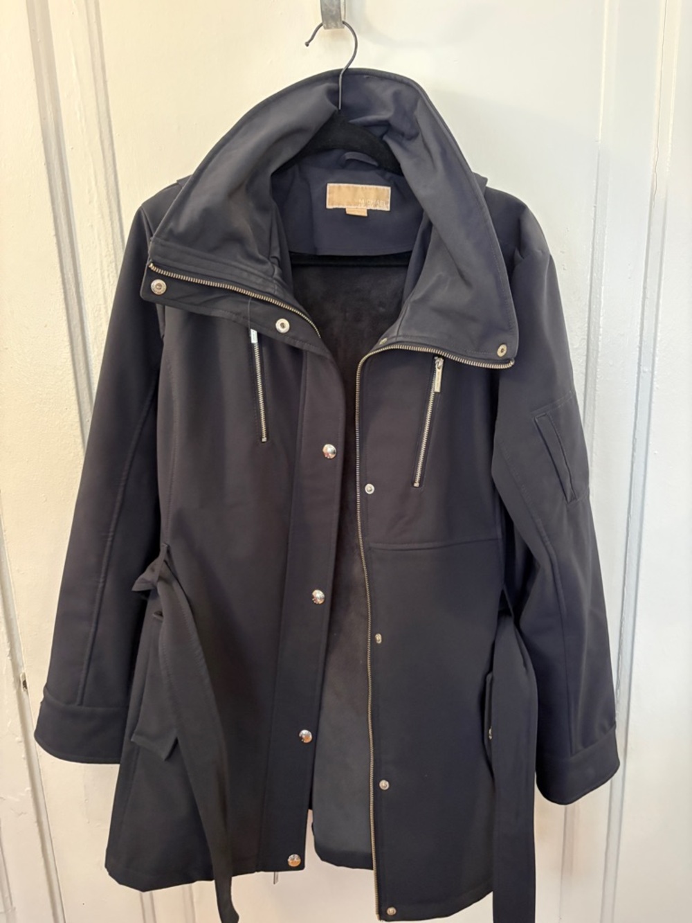 Michael Kors Navy Blue Hooded Coat - Classic Long Jacket